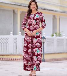 Wine rayon floral printed ethnic kurta palazzo set