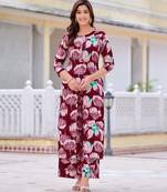 Wine rayon floral printed ethnic kurta palazzo set