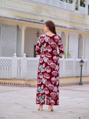 Wine rayon floral printed ethnic kurta palazzo set 4