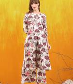Off-white rayon floral printed ethnic kurta palazzo set