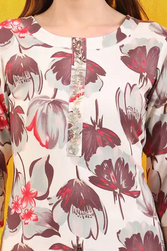 Off-white rayon floral printed ethnic kurta palazzo set