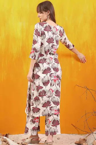 Off-white rayon floral printed ethnic kurta palazzo set