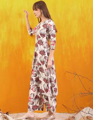 Off-white rayon floral printed ethnic kurta palazzo set 5