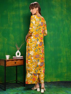 Yellow rayon floral printed ethnic kurta palazzo set 3