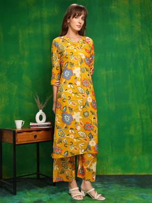 Yellow rayon floral printed ethnic kurta palazzo set 4