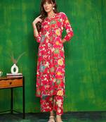 Pink rayon floral printed ethnic kurta palazzo set