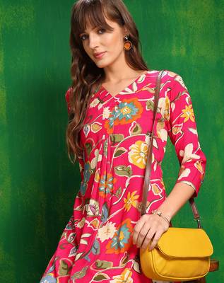 Pink rayon floral printed ethnic kurta palazzo set 2