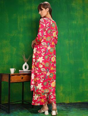 Pink rayon floral printed ethnic kurta palazzo set 3