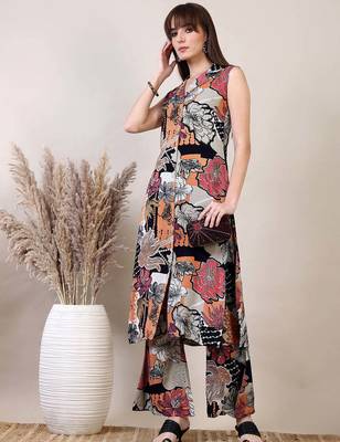Multicolor rayon floral printed ethnic kurta palazzo set 1