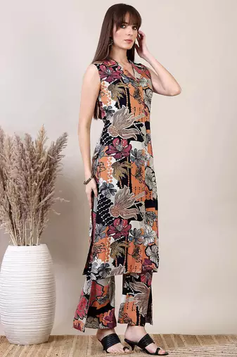 Multicolor rayon floral printed ethnic kurta palazzo set