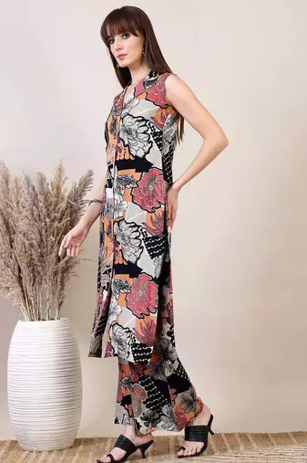 Multicolor rayon floral printed ethnic kurta palazzo set