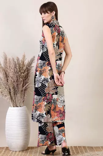 Multicolor rayon floral printed ethnic kurta palazzo set