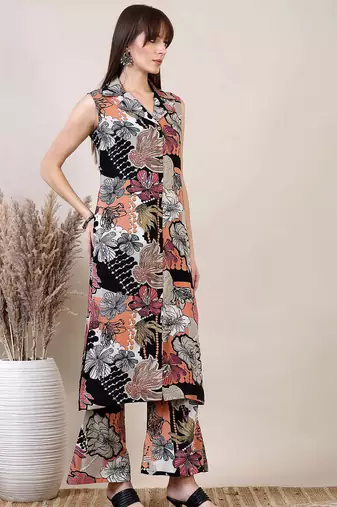 Multicolor rayon floral printed ethnic kurta palazzo set