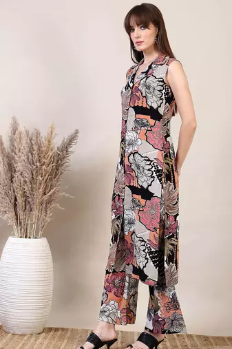 Multicolor rayon floral printed ethnic kurta palazzo set