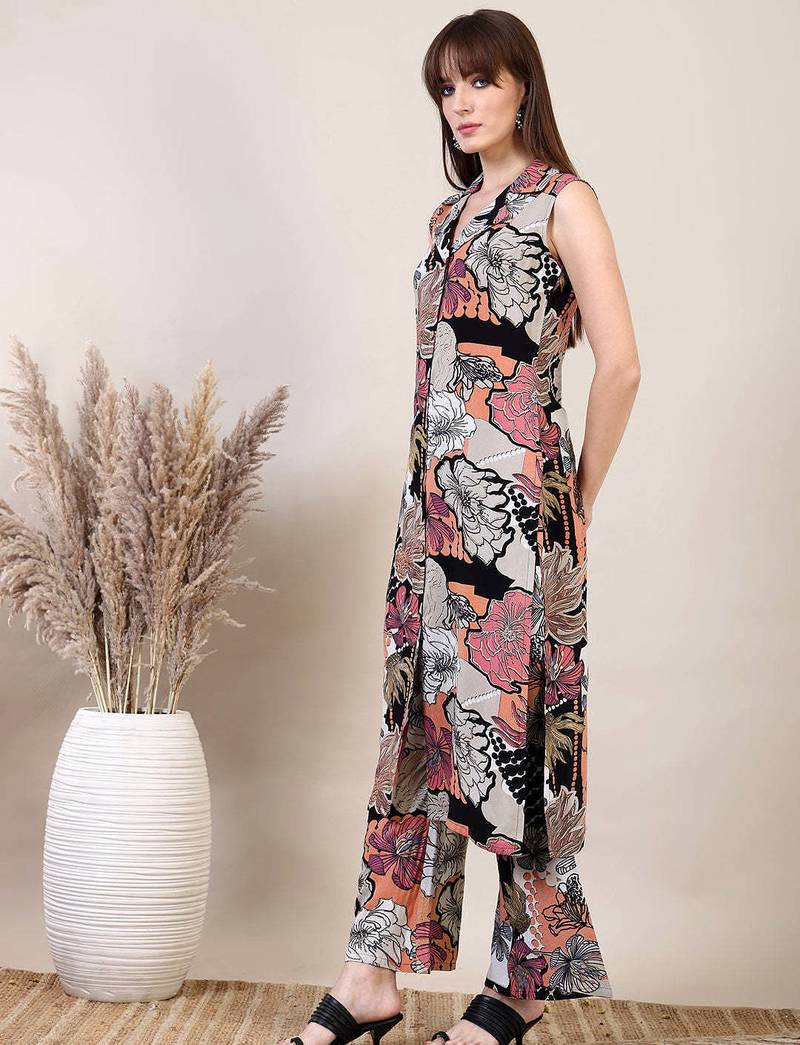 Multicolor rayon floral printed ethnic kurta palazzo set