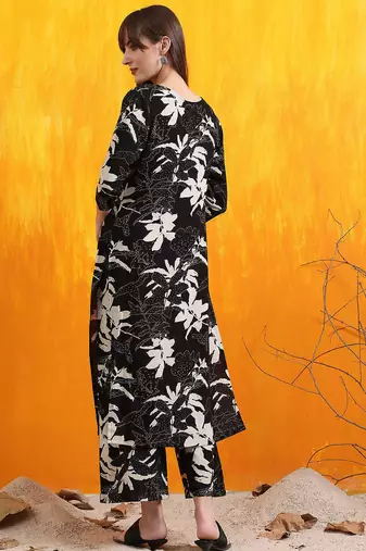 Black rayon floral printed ethnic kurta palazzo set
