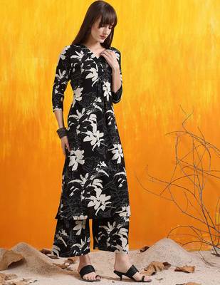 Black rayon floral printed ethnic kurta palazzo set 4