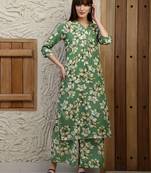 Green rayon floral printed ethnic kurta palazzo set