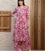 Pink rayon floral printed ethnic kurta palazzo set