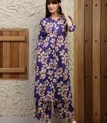 Purple rayon floral printed ethnic kurta palazzo set