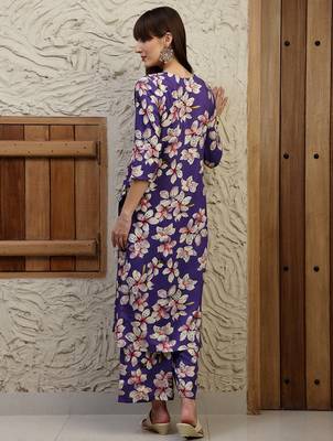 Purple rayon floral printed ethnic kurta palazzo set 2