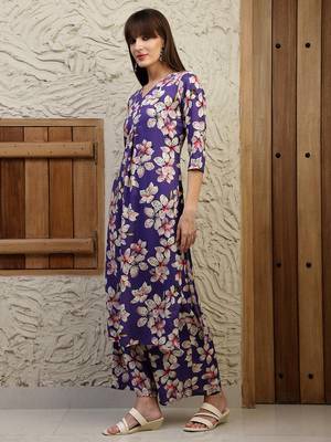 Purple rayon floral printed ethnic kurta palazzo set 4