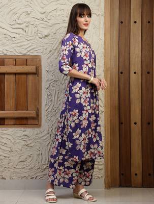 Purple rayon floral printed ethnic kurta palazzo set 5