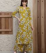 Mustard rayon floral printed ethnic kurta palazzo set