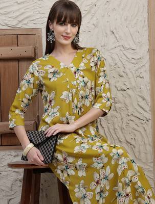 Mustard rayon floral printed ethnic kurta palazzo set 2