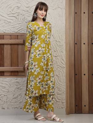 Mustard rayon floral printed ethnic kurta palazzo set 4
