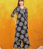 Black rayon geometric printed ethnic kurta palazzo set