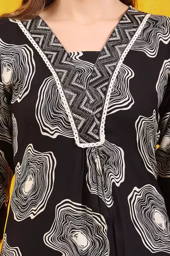 Black rayon geometric printed ethnic kurta palazzo set