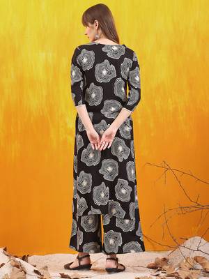 Black rayon geometric printed ethnic kurta palazzo set 3