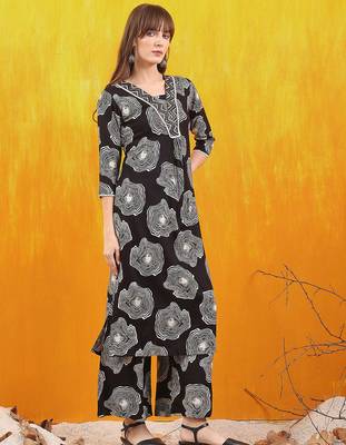 Black rayon geometric printed ethnic kurta palazzo set 4