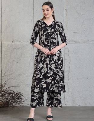 Black rayon floral printed ethnic kurta palazzo set 1