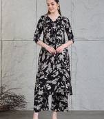 Black rayon floral printed ethnic kurta palazzo set