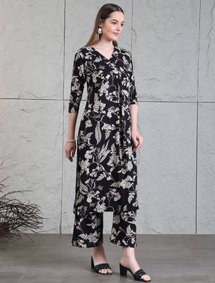 Black rayon floral printed ethnic kurta palazzo set 4