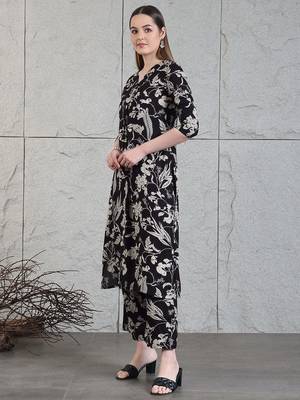 Black rayon floral printed ethnic kurta palazzo set 5