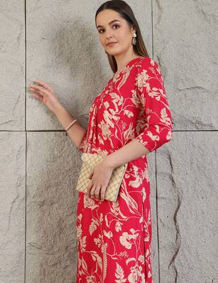 Pink rayon floral printed ethnic kurta palazzo set 2
