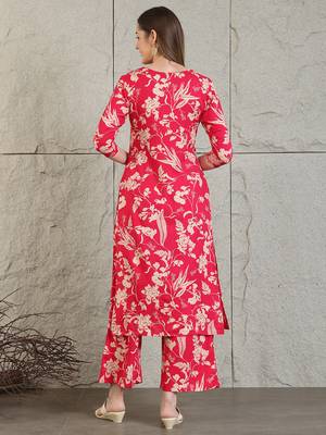 Pink rayon floral printed ethnic kurta palazzo set 3