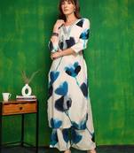 White rayon tie dye printeded ethnic kurta palazzo set