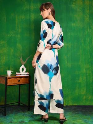 White rayon tie dye printeded ethnic kurta palazzo set 3
