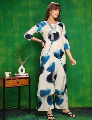 White rayon tie dye printeded ethnic kurta palazzo set 4