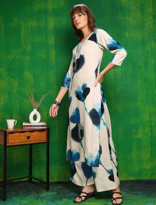 White rayon tie dye printeded ethnic kurta palazzo set 5