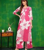 Pink rayon floral printed ethnic kurta palazzo set