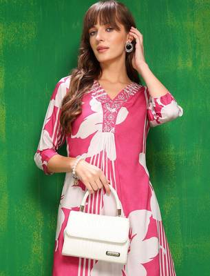 Pink rayon floral printed ethnic kurta palazzo set 2