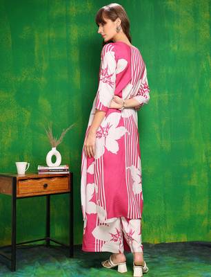 Pink rayon floral printed ethnic kurta palazzo set 3