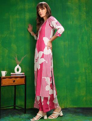 Pink rayon floral printed ethnic kurta palazzo set 5