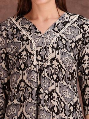 Grey rayon geometric printed ethnic kurta palazzo set 2