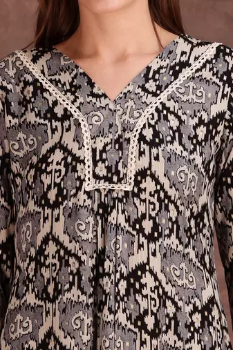 Grey rayon geometric printed ethnic kurta palazzo set